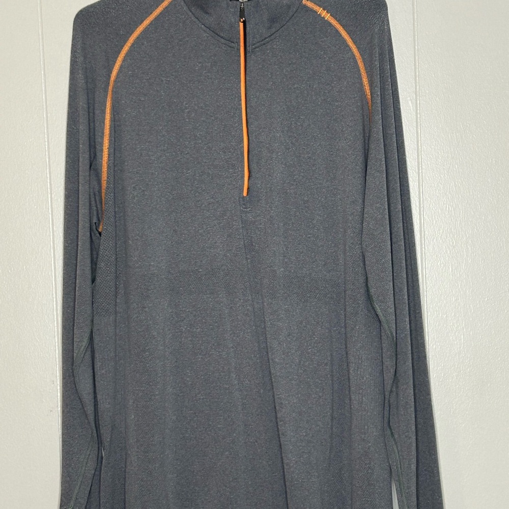 Men’s Gray Long-Sleeve Quarter-Zip Lululemon Top with Orange Accents